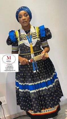 Blue Sepedi traditional dress Pedi Traditional Dresses, Lobola Celebration, Traditional Wedding Gown, Xhosa Attire