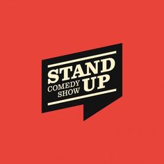 the stand up comedy show logo with an arrow pointing to it's right side