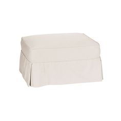 a white ottoman cover with pleating on the top and bottom, sitting against a white background