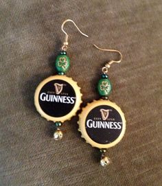 guinness beer bottle cap earrings with beads