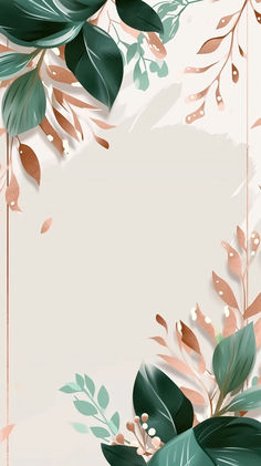 a white background with green leaves and gold foil on the bottom right corner is an empty space for text