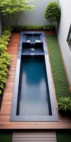 a small pool in the middle of a garden