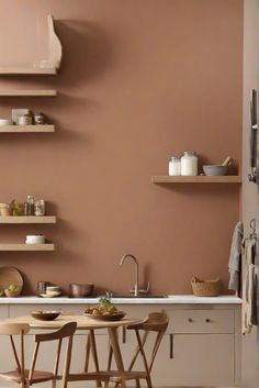 color matching paint, kitchen design, home interior design, wall paint for kitchen Neutral Cabinet Paint Colors, Rust Kitchen Walls, Clay Paint Interior, Clay Coloured Walls, Clay Color Kitchen, Terra Cotta Paint Kitchen Walls, Peach Walls Kitchen, Clay Colored Kitchen, Kitchen Ideas Wall Color