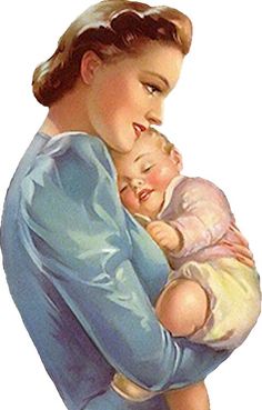 a painting of a woman holding a baby in her arms and smiling at the camera