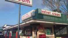 a velvett cream store with a sign that says velvet cream on the front