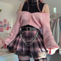 Model Instagram: @mirukurum (Size: S) Silhouette: A-Line Decoration: Lace-Up Waistline: Empire Pattern Type: Plaid Style: Gothic, Pastel Goth Material: Polyester Length: Above Knee, Mini Waist Line: High Waist Size (cm) Waist Length S 62 35 M 66 36 L 70 37 Size (inch) Waist Length S 24.41 13.78 M 25.98 14.17 L 27.56 14.57 Pastel Goth Lace Splicing Mini Skirt, Pastel Goth Art Style, Pastel Pink Clothes Aesthetic, Gothic Pastel Outfits, Pink Pastel Goth Outfit, Gothic Cute Outfits, Pink Cute Clothes, Goth Pink Outfit, E Girl Outfits Pink