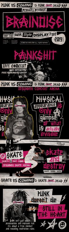 an advertisement for the punk festival is shown in pink and black