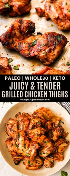 grilled chicken thighs with text overlay