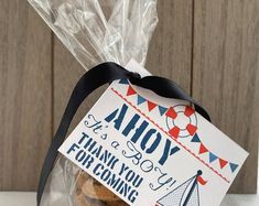 a bag filled with cookies sitting on top of a table