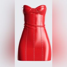 Red Leather Strapless/Tube Dress. Black Tie Up Back With Silver Hole/Details. New, Never Worn. Red Leather Dress, Fuzzy Skirt, Strapless Tube Dress, Red Corset, Leather Mini Dress, Dress Halloween Costume, Dress Gloves, Selling Clothes, Looks Chic