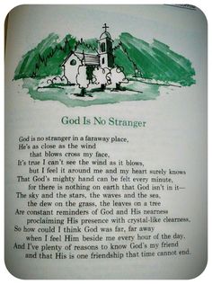 an open book with the words god is no stranger written in green and white