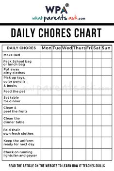 the daily chore chart for kids to learn how to use it in their classroom