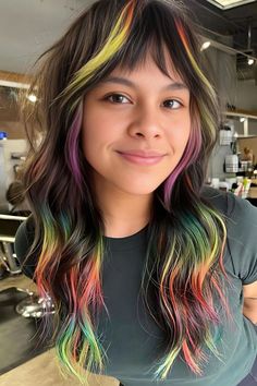 Wolf Cut With Rainbow Highlights Remedies For Thick Hair, Long Hair Wolf Cut, Hair Growth Serums, Hair Wolf Cut, Hair Growth Serum Diy, Diy Hair Growth, Rainbow Highlights, Thick Hair Remedies, Best Hair Dye