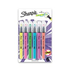 four different colors of sharpie pens in the package, each with an eraser