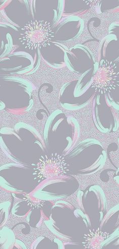 an abstract floral pattern with pink and blue flowers on a gray background for wallpaper