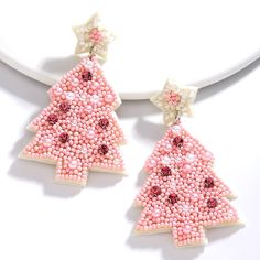 Only One Pair In Stock. Handmade. Felt Back. Beaded.Faux Pearls. Rhinestones. Lightweight With Post.. See Video For Exact Pair You Will Receive (Handmade So Stock Photo May Not Be Exact). Beaded Christmas Tree, Beaded Heart, Tree Earrings, Christmas Tree Earrings, Earring Tree, Pink Beads, Handmade Felt, Pink White, Women's Earrings