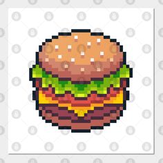 an image of a hamburger pixelated in the style of 8 bit video game art