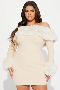 Available In Beige. Sweater Mini Dress Off Shoulder Long Sleeve Fur Trim Stretch Dress Length = 33" Body: 50% Rayon 30% Polyester 20% Nylon Fur: 100% Polyester Imported | Maci Sweater Mini Dress in Beige size 3X by Fashion Nova Dress Off Shoulder Long, Mini Dress Off Shoulder, Sweater Mini Dress, Dress Off Shoulder, Mini Sweater Dress, Beige Sweater, Stretch Dress, Fur Trim, Dress Length