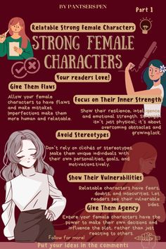 an info sheet with the words strong female characters