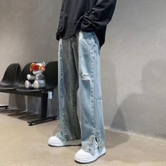 Men's Letter Embroidery Loose Straight Pants Packing List Men, Mode Hip Hop, Y2k Baggy Jeans, Leggings Hoodie, Polyester Pants, Estilo Hip Hop, Letter Embroidery, Jeans Material