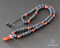 Men's Necklace Fire Agate Black Onyx Lava Beads Crystal Pendant Adjustable Long Macrame Black Gift For Him Unisex Healin Beaded Gemstone Macrame Black, Amber Teething Necklace, Cardboard Jewelry Boxes, Special Necklace, Lava Beads, Teething Necklace, Fire Agate, Lava Bead, Men's Necklace