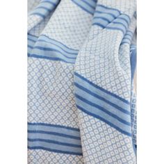 the blue and white towel is folded up