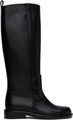 Knee-high grained leather boots in black. · Pull-loop at heel collar · Stacked leather midsole · Rubber outsole · Heel: H1.25 in Supplier color: Black Black Leather Boots Knee High, Calf Black Boots, Black Boots For Women, Leather Boots Knee High, Boots Knee High, Classic Clothing, Wide Calf, Boots Knee, Boots For Women