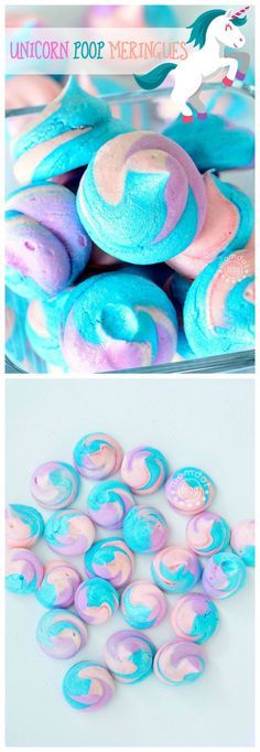 unicorn poop meringies are shown in different colors