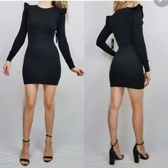 Lulu's Ruffle Shoulder Long Sleeve Black Bodycon Mini Dress Black Bodycon Mini Dress, Lulus Dresses, Bodycon Mini Dress, Mini Dress, Womens Dresses, Long Sleeve, Dresses, Women Shopping, Black