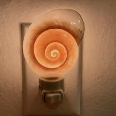 a light that is on the side of a wall with an object in front of it