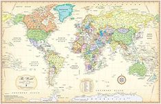 an old world map with all the countries and major cities on it's sides