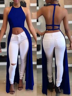 Sexy Women Backless Halter Fashion Crop Top Mode Tips, Crop Tops Online, Afrikaanse Mode, Asymmetrical Blouse, Bohol, Hottest Fashion Trends, Trend Fashion, White Pants, Outfit Casual