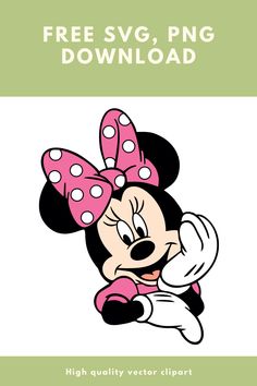 a minnie mouse cartoon with the text free svg, png and dx