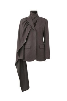 Description: The true epitome of understated elegance, this unique blazer for women features an asymmetrical lapel collar and a scarf detail to wrap around the neck, perfect for adding sophistication to any outfit. The split-cuff long sleeves, flap pockets, padded shoulders, and concealed single-breasted closure add a hint of minimalist finishing touch. Ideal for both casual gatherings and formal occasions, our boutique waist-cinching blazers are a must-have for every woman's wardrobe. Pair it with your favorite bottoms and heels for a chic look. Waist Scarf, Detail Couture, Patchwork Scarf, Statement Jacket, Fall Coat, Abayas Fashion, Tailored Jacket, Women's Wardrobe, Designer Style