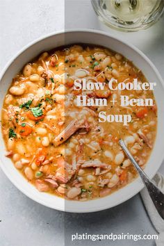 a bowl of slow cooker ham and bean soup