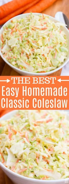 two white bowls filled with coleslaw and carrots