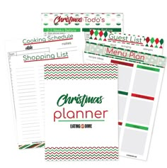 christmas planner printables with the words, shopping list, and other items on them