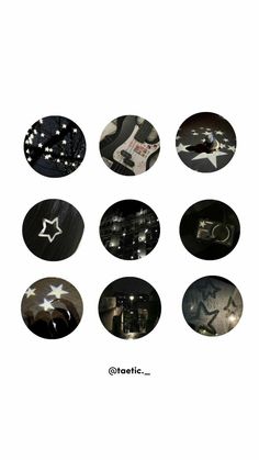 several circular pictures with stars and lights on them, all in different shapes and sizes