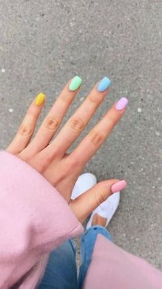 Gel French Manicure, Color For Nails, Summer Acrylic Nails, Rainbow Nails, Pastel Nails