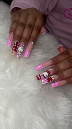 Hello Kitty X Spiderman Nails, Hello Kitty Spider Man Nails, Hello Kitty Spiderman Nails, Short Acrylic Nails Hello Kitty, Spider Man And Hello Kitty Nails, Hello Kitty And Spiderman Nails, Acrylic Nails Long Pink, Red Hello Kitty Nails, Melanie Nails