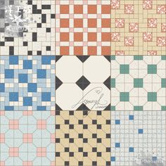 an assortment of different colored and patterned tiles