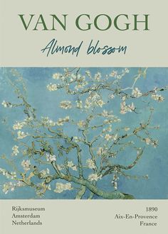 Vincent van Gogh's Almond Blossom painting poster with white flowers on blue background Uni Decor, Van Gogh Almond Blossom, Arte Van Gogh, Almond Blossom, Picture Collage Wall, Art Collage Wall, Picture Collage, Exhibition Poster, Room Posters