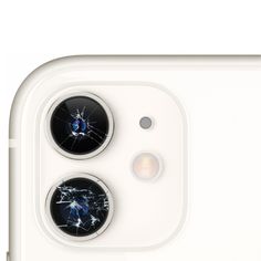 an iphone camera with cracked glass on the front and back cameras, all facing different directions