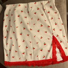 H&M Cherry Shirt, So Cute Brand New With Tags, Size Xs/Xxs Cute Fitted White Skirt, Cute White Cotton Skirt, Cute White Mini Bottoms, Cute White Mini Length Bottoms, Red Mini Cotton Skirt, H&m Fitted Cotton Mini Skirt, Cute Fitted Red Bottoms, Fitted Cotton Mini Skirt By H&m, Red Cotton Mini Skirt For Spring