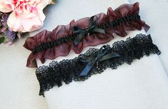 Black And Burgundy Wedding Decorations, Fall Wonderland, Bride Stuff, Wedding November, Alt Wedding, Rhinestone Garter, Bride Garter, Black Garter