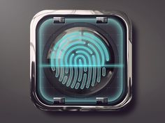 an app icon with a fingerprint in the center and blue light coming from it