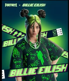 a woman with green hair is wearing a black t - shirt that says battle fish