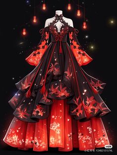 Spider Lily Clothes, Red Dress Fantasy Art, Red Spider Lily Dress, Red Kimono Anime, Spider Lily Dress, Realistic Cartoon Art, Black White Red Outfit, Demon Slayer Ocs, Dark Beauty Fashion