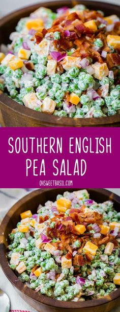 this southern english pea salad is loaded with fresh peas and bacon