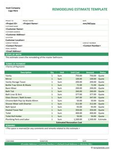 : Simplify Your Business Invoices with Templates Estimate Template, Renovation Budget, House Template, Renovation Costs, Quote Template, Excel Templates, Decks And Porches